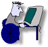 cartoon image of man at computer