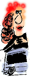 Cartoon, woman and bus